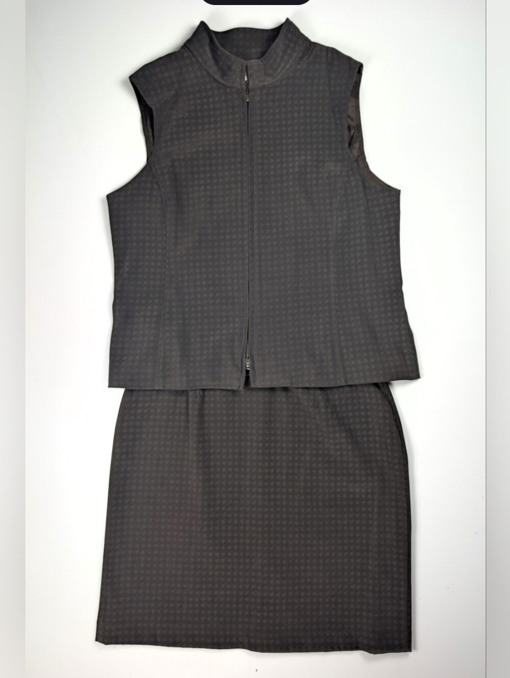 VTG Petite Sophisticate Womens Brown Houndstooth Skirt Suit Set Size 10 2 Piece